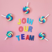 Join our team spelled out in letters, surrounded by lollipops